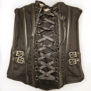 Frederick’s Of Hollywood Sexy Black Motorcycle Corset Vest Size L Patent Buckle